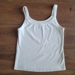 Old Navy 90s Ribbed Lace Tank L Cream Sea Salt Scoop Neck Cotton Stretch